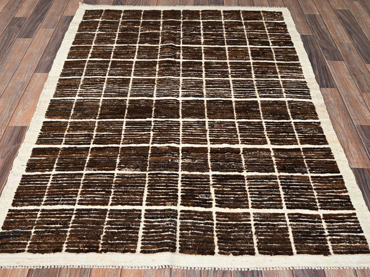 4'4" x 5'8" New Hand Knotted Brown Wool Rectangle Oriental Rug - MOA1021441