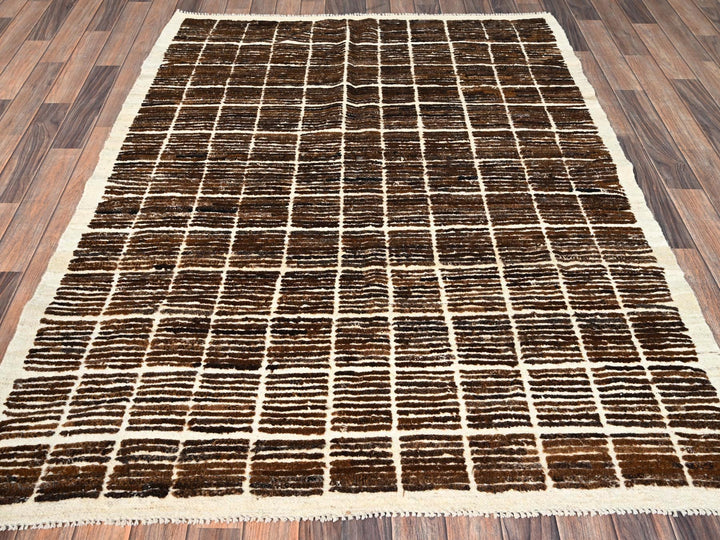 4'10" x 6'4" New Hand Knotted Brown Wool Rectangle Oriental Rug - MOA1021444