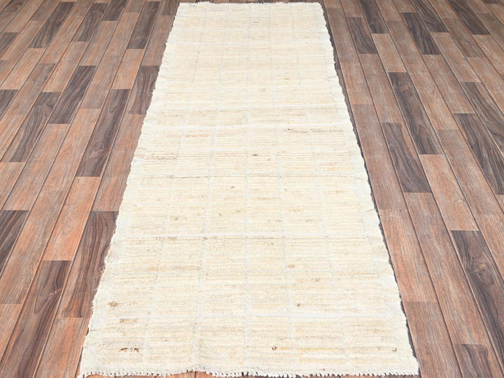 2'8" x 7'5" New Hand Knotted Ivory Wool Runner Oriental Rug - MOA1021446