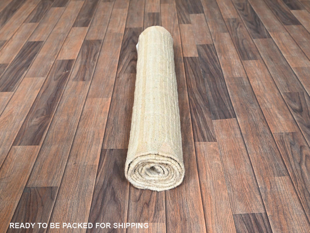 2'8" x 7'5" New Hand Knotted Ivory Wool Runner Oriental Rug - MOA1021446