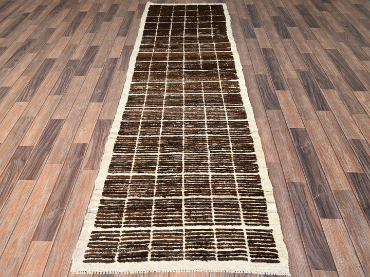 2'9" x 9'4" New Hand Knotted Brown Wool Runner Oriental Rug - MOA1021454