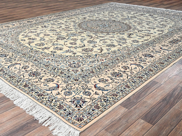 9'6" x 13'2" New Hand Knotted Ivory Wool & Silk Rectangle Oriental Rug - MOA1021456