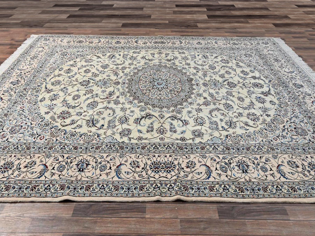 9'6" x 13'2" New Hand Knotted Ivory Wool & Silk Rectangle Oriental Rug - MOA1021456