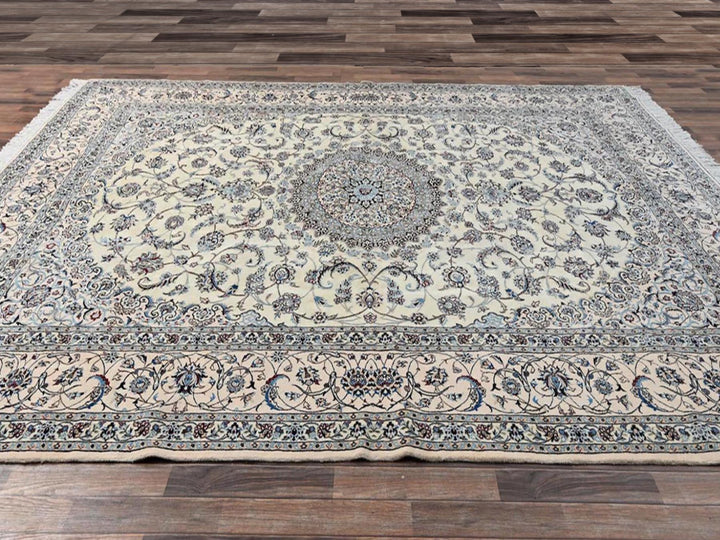 9'6" x 13'2" New Hand Knotted Ivory Wool & Silk Rectangle Oriental Rug - MOA1021456