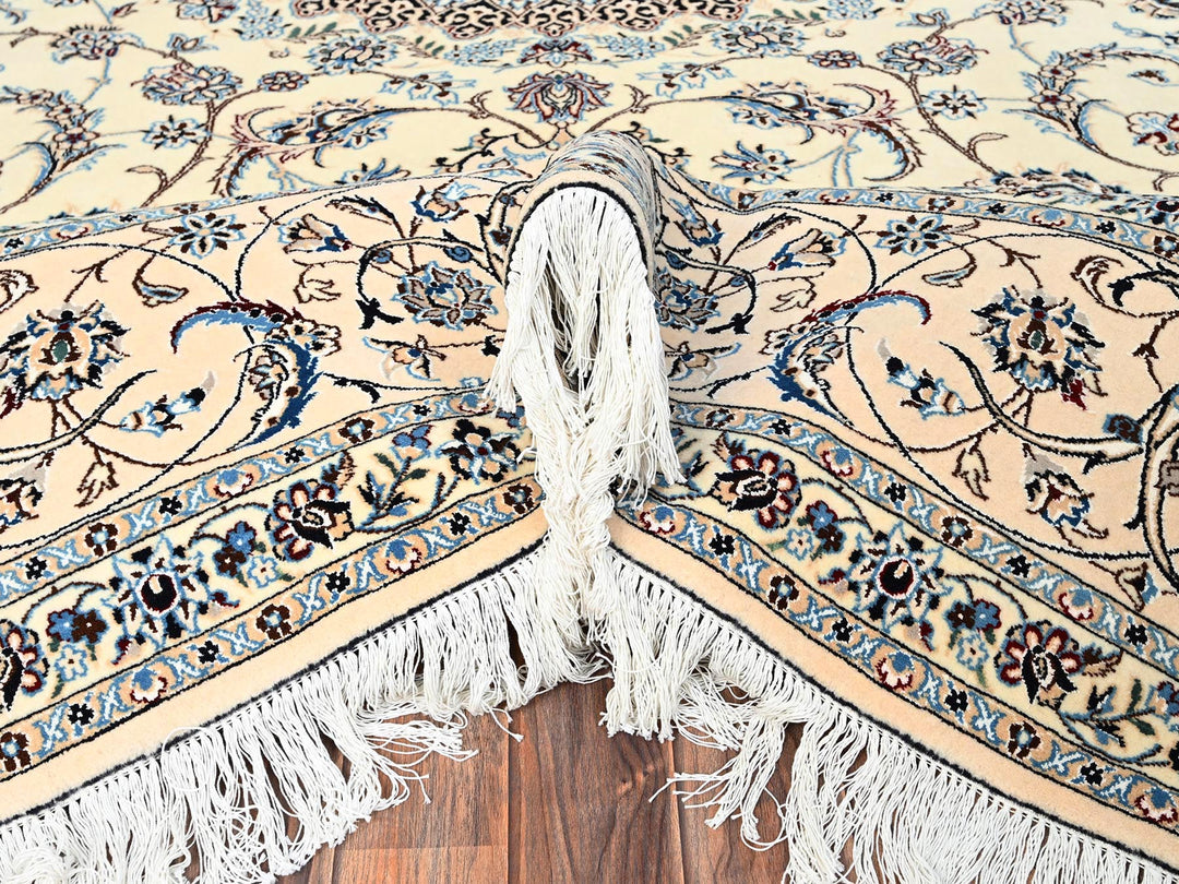 9'6" x 13'2" New Hand Knotted Ivory Wool & Silk Rectangle Oriental Rug - MOA1021456