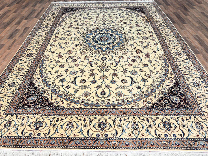 8'6" x 11'8" New Hand Knotted Ivory Wool & Silk Rectangle Oriental Rug - MOA1021458