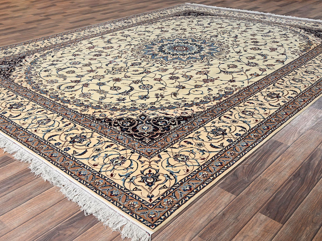 8'6" x 11'8" New Hand Knotted Ivory Wool & Silk Rectangle Oriental Rug - MOA1021458