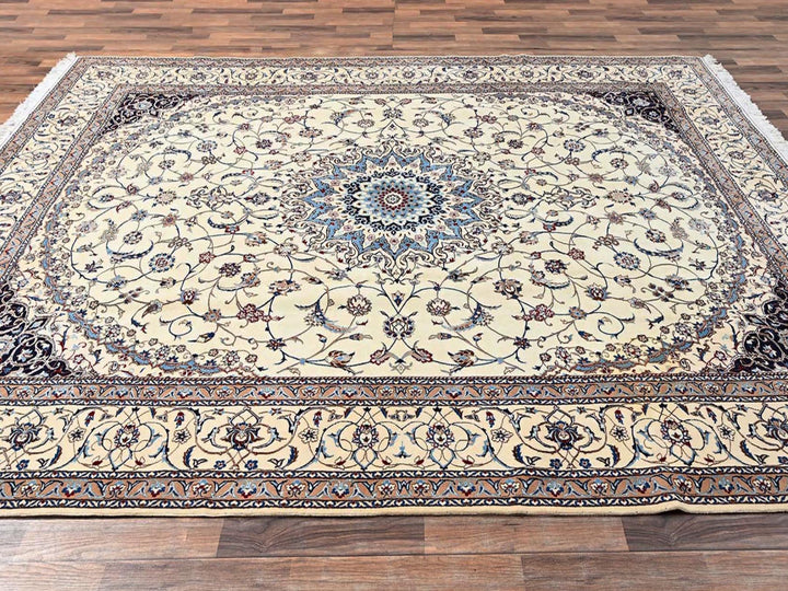 8'6" x 11'8" New Hand Knotted Ivory Wool & Silk Rectangle Oriental Rug - MOA1021458