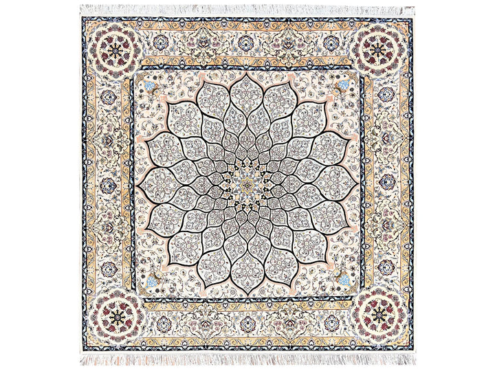 8'2" x 8'5" New Hand Knotted Ivory Wool & Silk Square Oriental Rug - MOA1021459