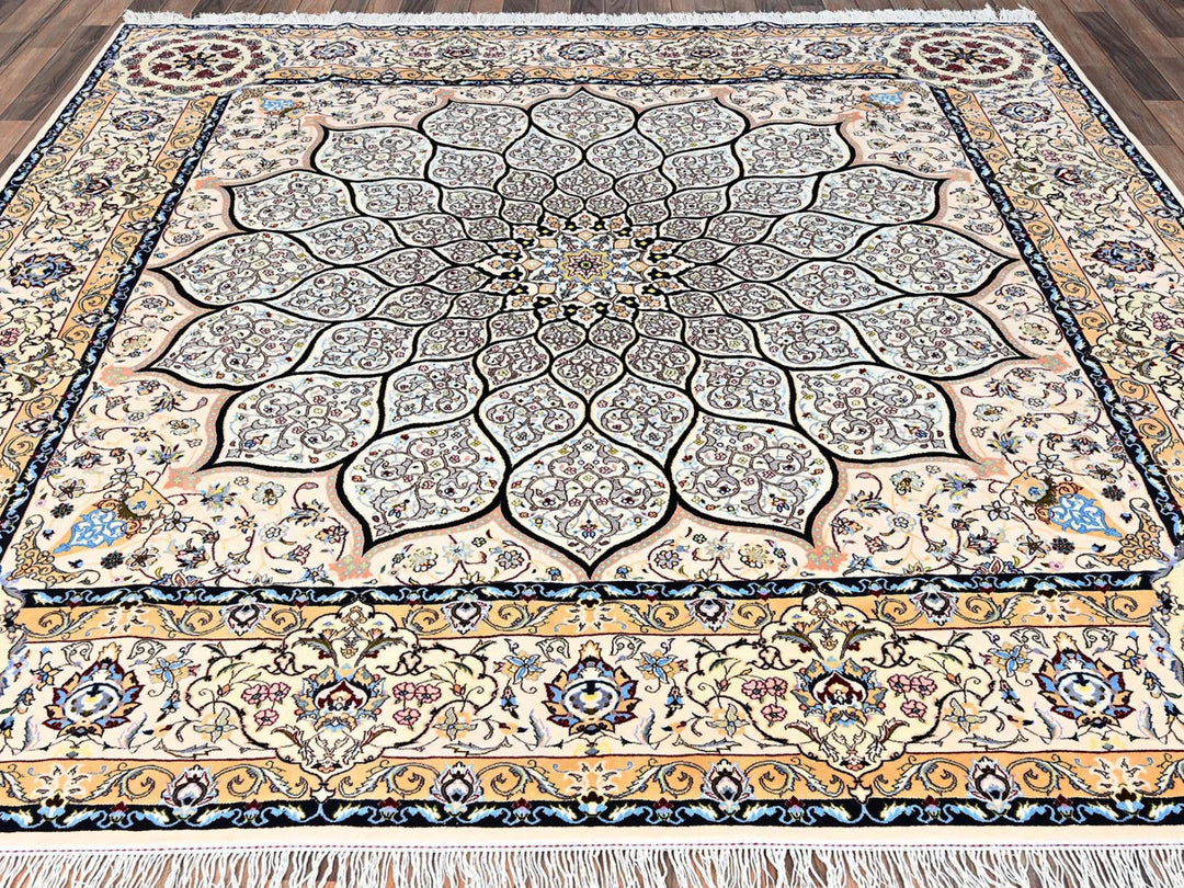 8'2" x 8'5" New Hand Knotted Ivory Wool & Silk Square Oriental Rug - MOA1021459