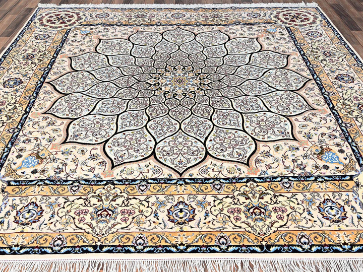 8'2" x 8'5" New Hand Knotted Ivory Wool & Silk Square Oriental Rug - MOA1021459