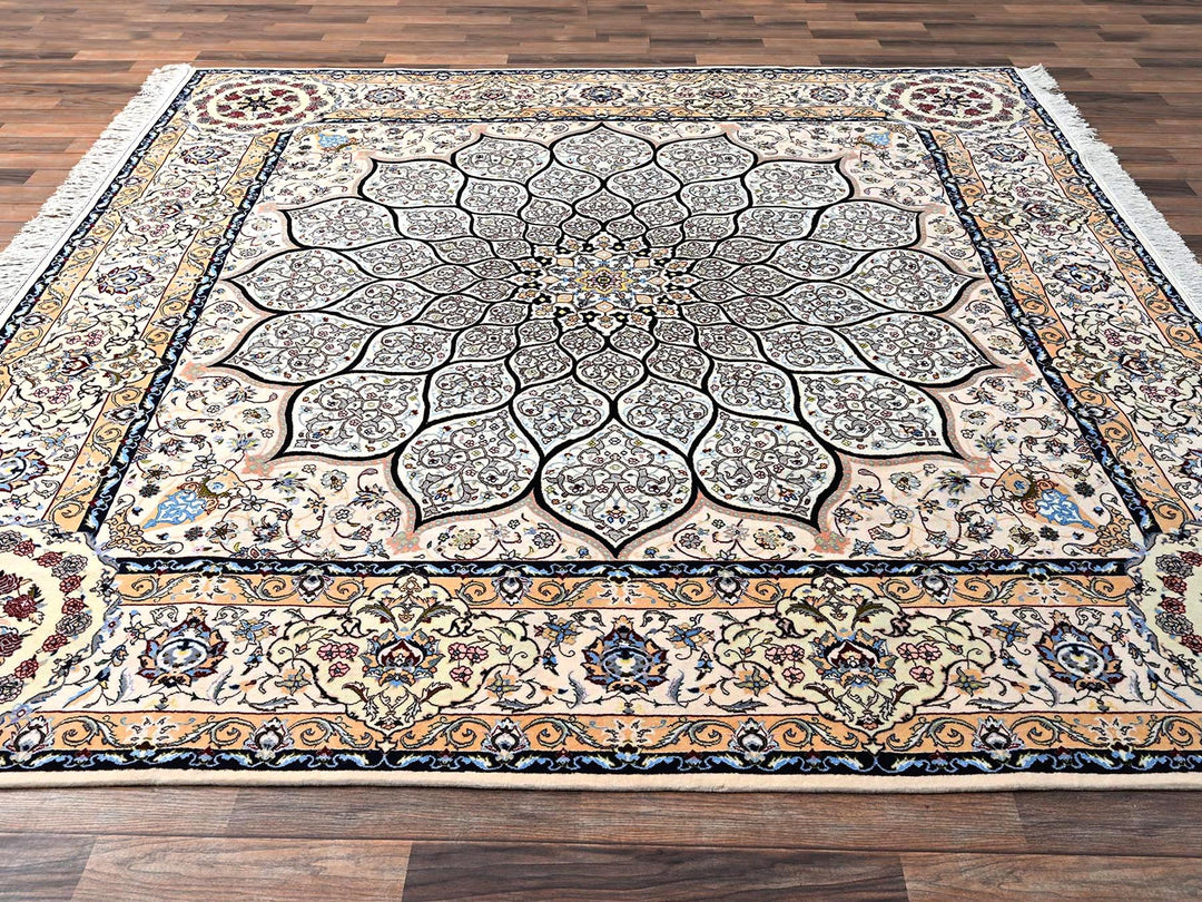 8'2" x 8'5" New Hand Knotted Ivory Wool & Silk Square Oriental Rug - MOA1021459