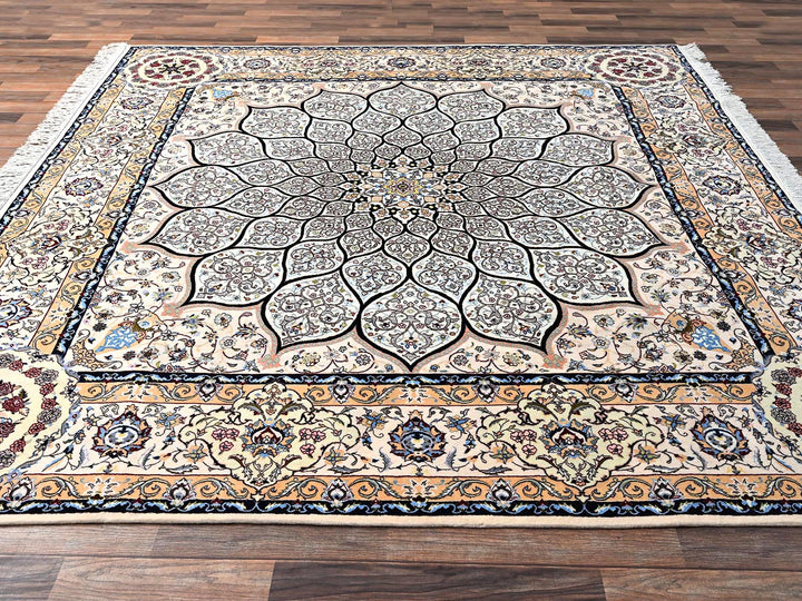 8'2" x 8'5" New Hand Knotted Ivory Wool & Silk Square Oriental Rug - MOA1021459