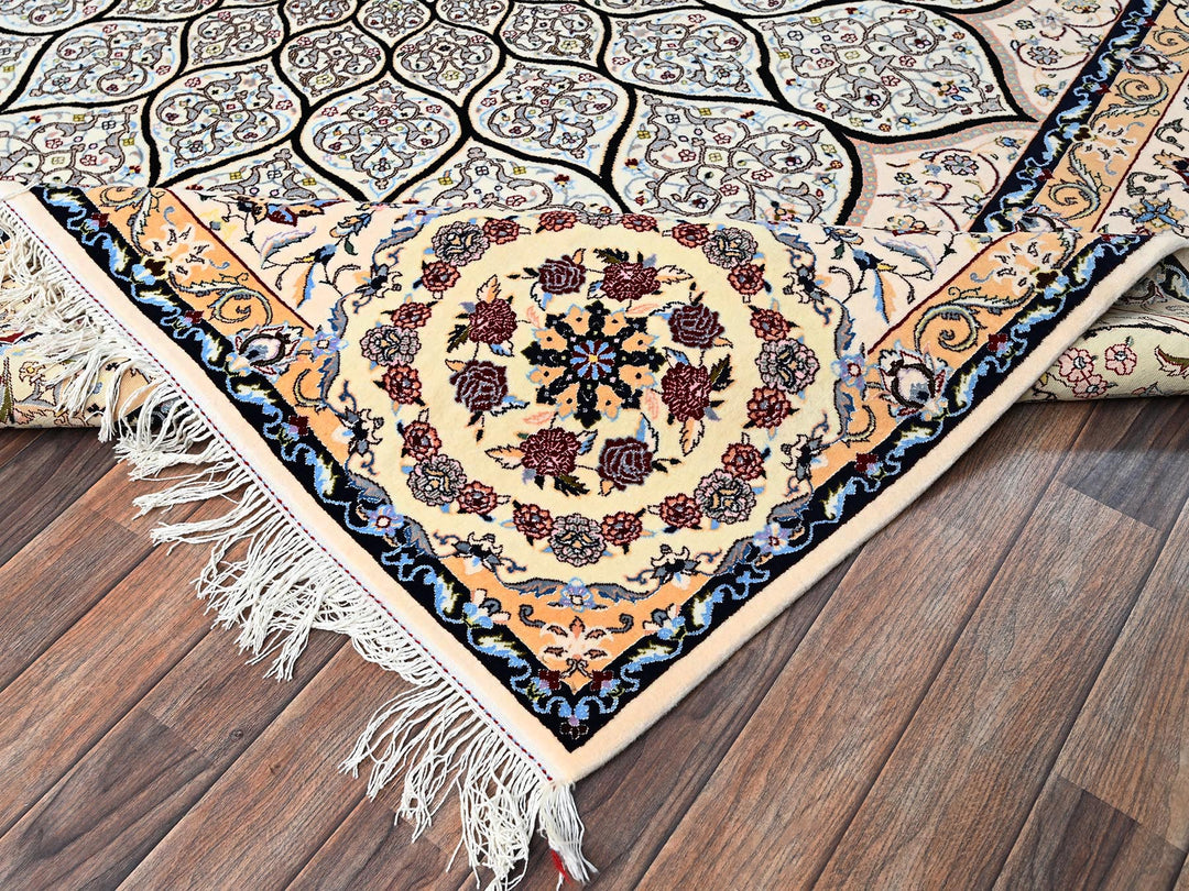 8'2" x 8'5" New Hand Knotted Ivory Wool & Silk Square Oriental Rug - MOA1021459