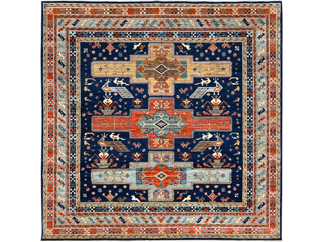 7'11" x 7'10" New Hand Knotted Blue Wool Square Oriental Rug - MOA102145