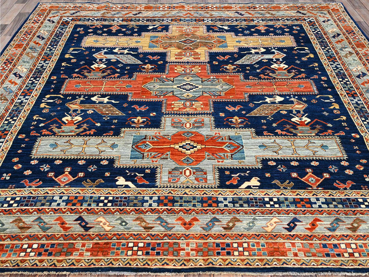 7'11" x 7'10" New Hand Knotted Blue Wool Square Oriental Rug - MOA102145