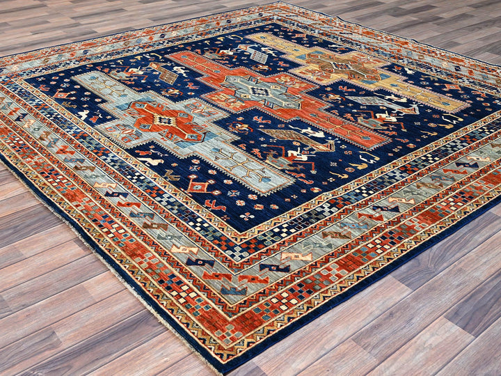 7'11" x 7'10" New Hand Knotted Blue Wool Square Oriental Rug - MOA102145