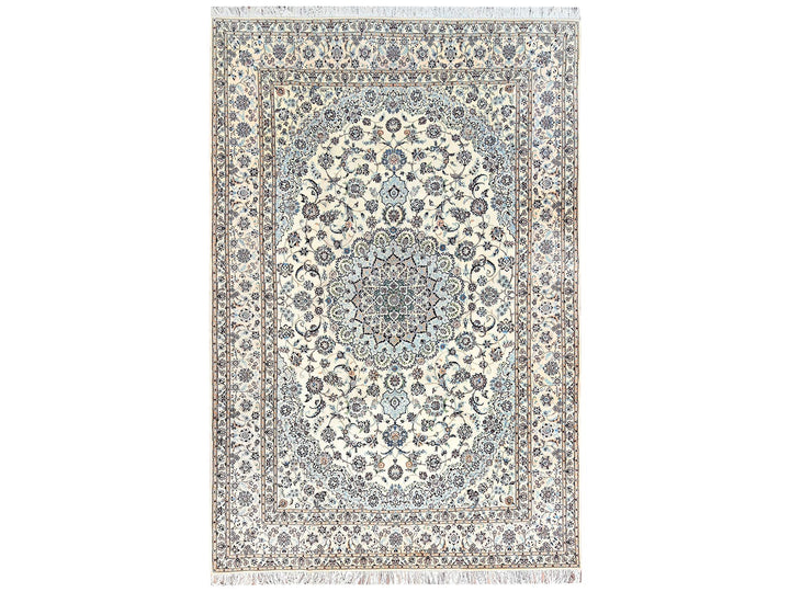 8'2" x 11'8" New Hand Knotted Ivory Wool & Silk Rectangle Oriental Rug - MOA1021460