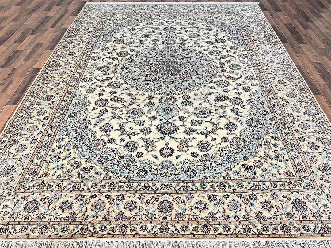 8'2" x 11'8" New Hand Knotted Ivory Wool & Silk Rectangle Oriental Rug - MOA1021460