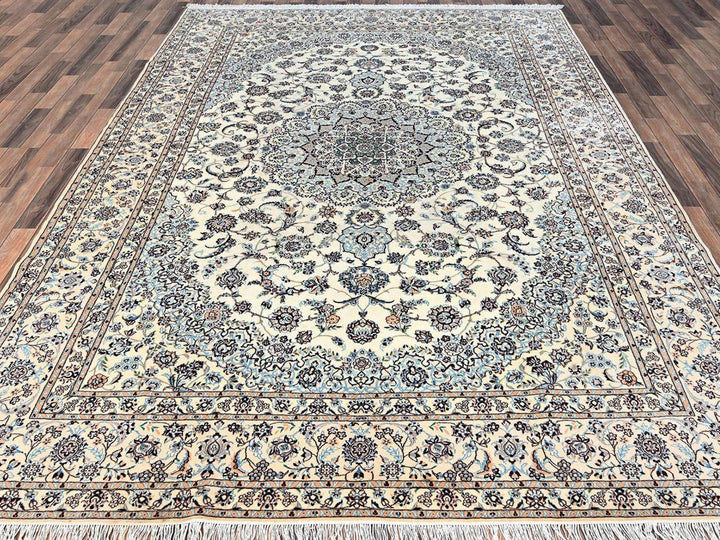 8'2" x 11'8" New Hand Knotted Ivory Wool & Silk Rectangle Oriental Rug - MOA1021460