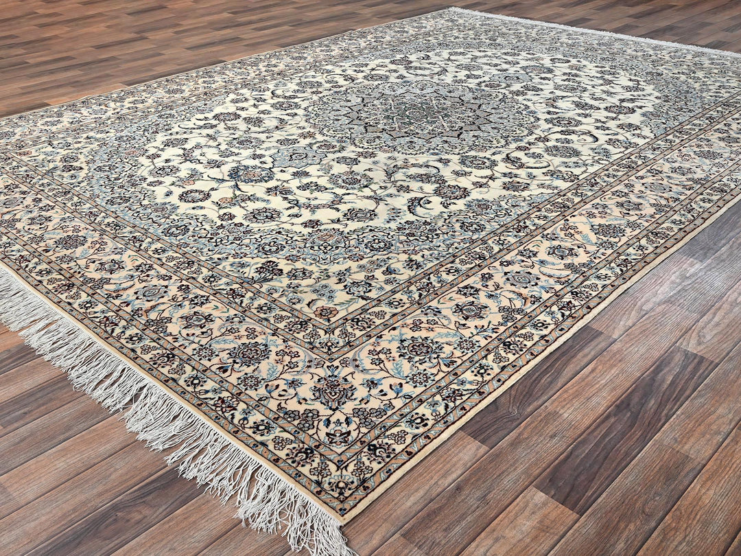 8'2" x 11'8" New Hand Knotted Ivory Wool & Silk Rectangle Oriental Rug - MOA1021460