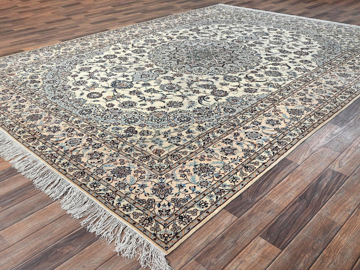 8'2" x 11'8" New Hand Knotted Ivory Wool & Silk Rectangle Oriental Rug - MOA1021460