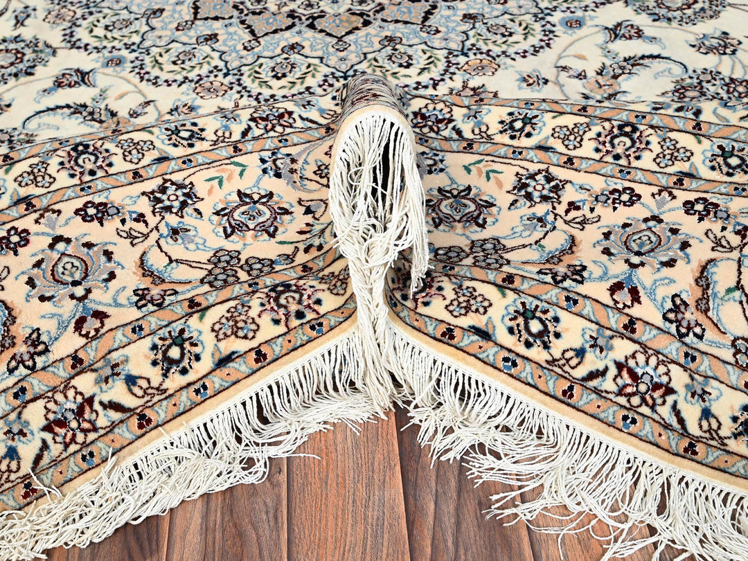 8'2" x 11'8" New Hand Knotted Ivory Wool & Silk Rectangle Oriental Rug - MOA1021460