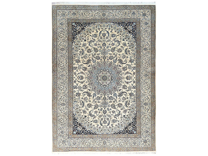 9'6" x 13'4" New Hand Knotted Ivory Wool & Silk Rectangle Oriental Rug - MOA1021461