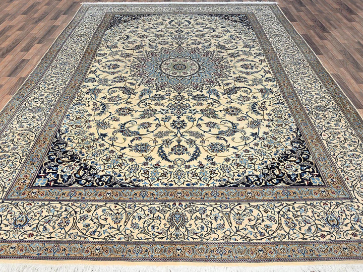 9'6" x 13'4" New Hand Knotted Ivory Wool & Silk Rectangle Oriental Rug - MOA1021461