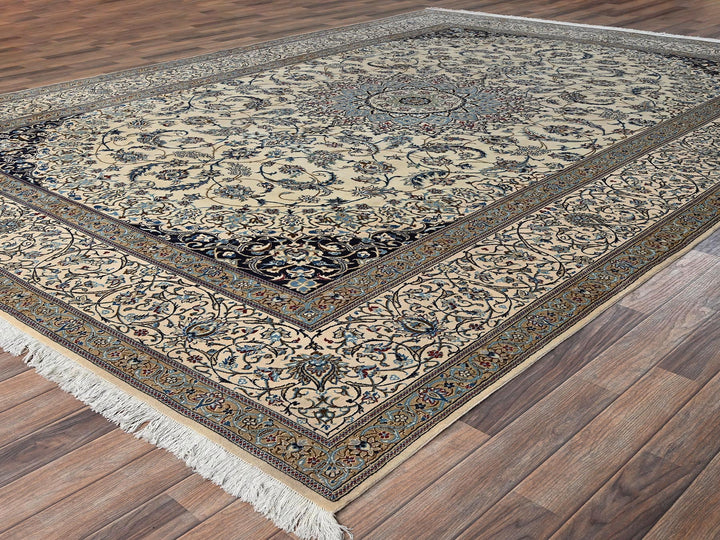 9'6" x 13'4" New Hand Knotted Ivory Wool & Silk Rectangle Oriental Rug - MOA1021461