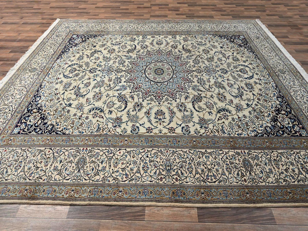 9'6" x 13'4" New Hand Knotted Ivory Wool & Silk Rectangle Oriental Rug - MOA1021461