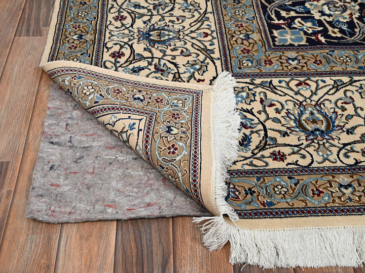 9'6" x 13'4" New Hand Knotted Ivory Wool & Silk Rectangle Oriental Rug - MOA1021461