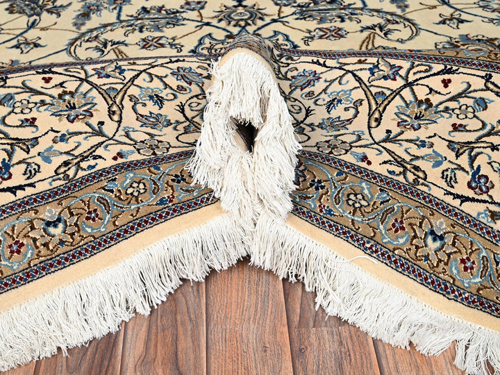 9'6" x 13'4" New Hand Knotted Ivory Wool & Silk Rectangle Oriental Rug - MOA1021461