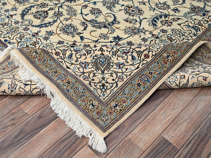 9'6" x 13'4" New Hand Knotted Ivory Wool & Silk Rectangle Oriental Rug - MOA1021461