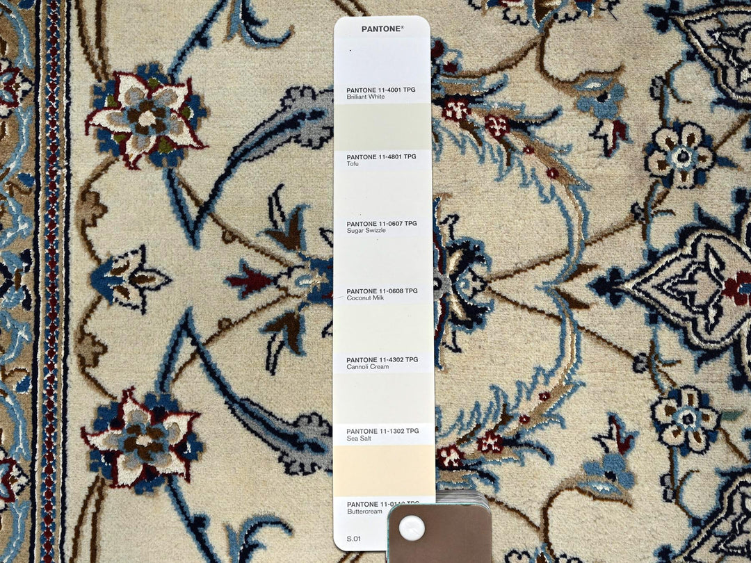 9'6" x 13'4" New Hand Knotted Ivory Wool & Silk Rectangle Oriental Rug - MOA1021461