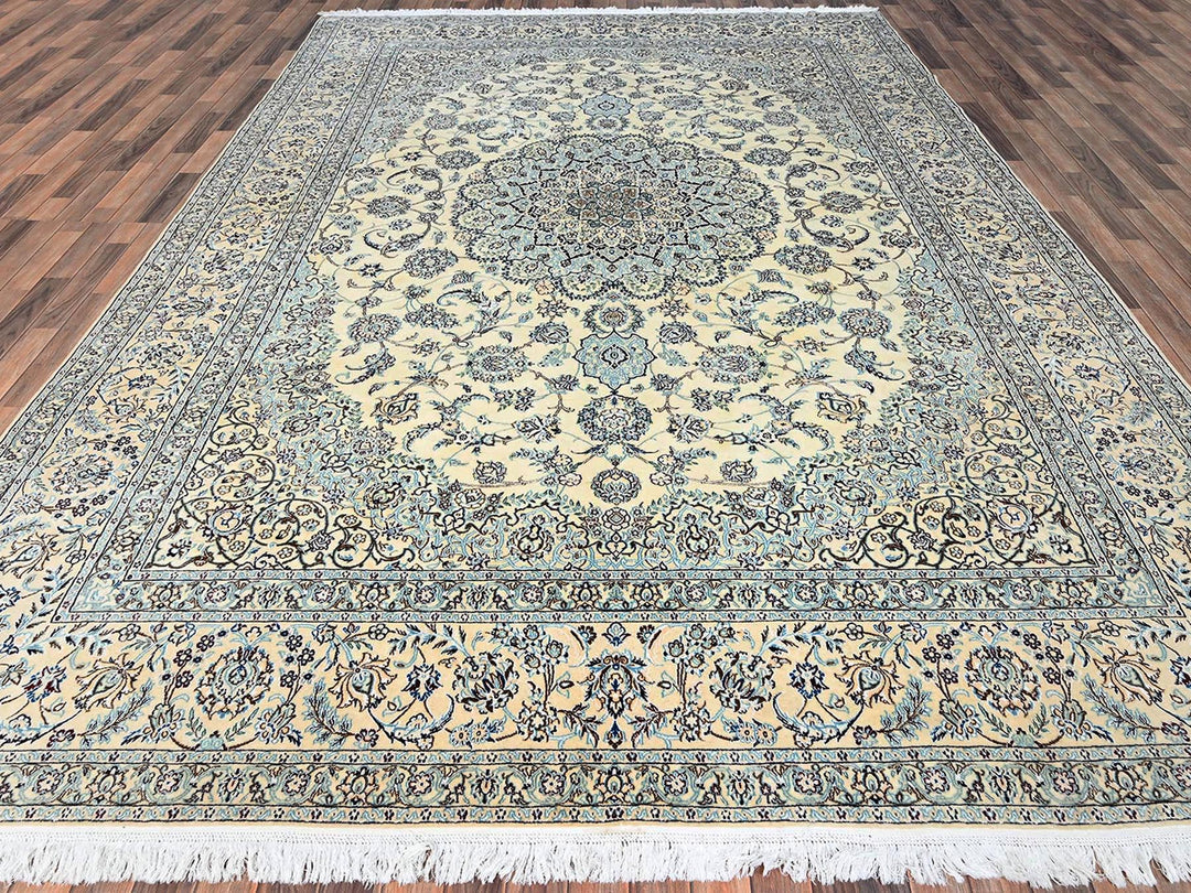 9'11" x 14'2" New Hand Knotted Ivory Wool & Silk Rectangle Oriental Rug - MOA1021462