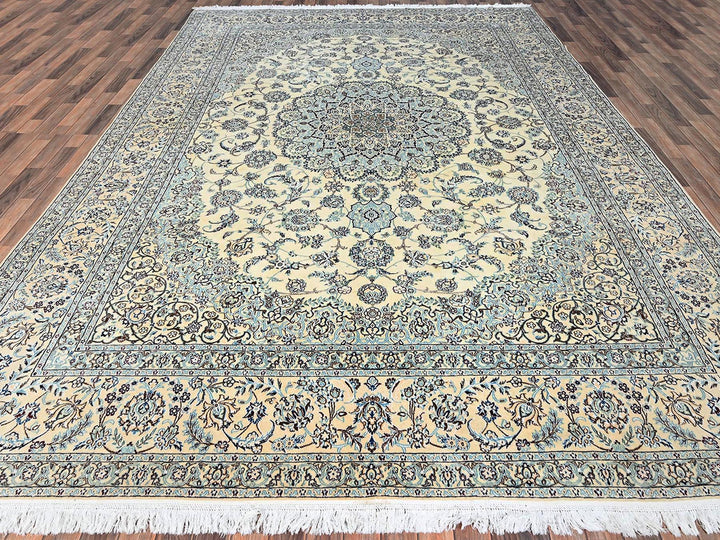 9'11" x 14'2" New Hand Knotted Ivory Wool & Silk Rectangle Oriental Rug - MOA1021462