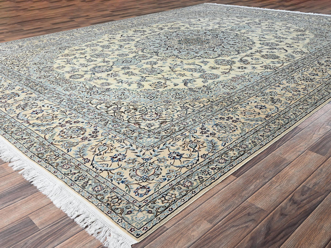 9'11" x 14'2" New Hand Knotted Ivory Wool & Silk Rectangle Oriental Rug - MOA1021462