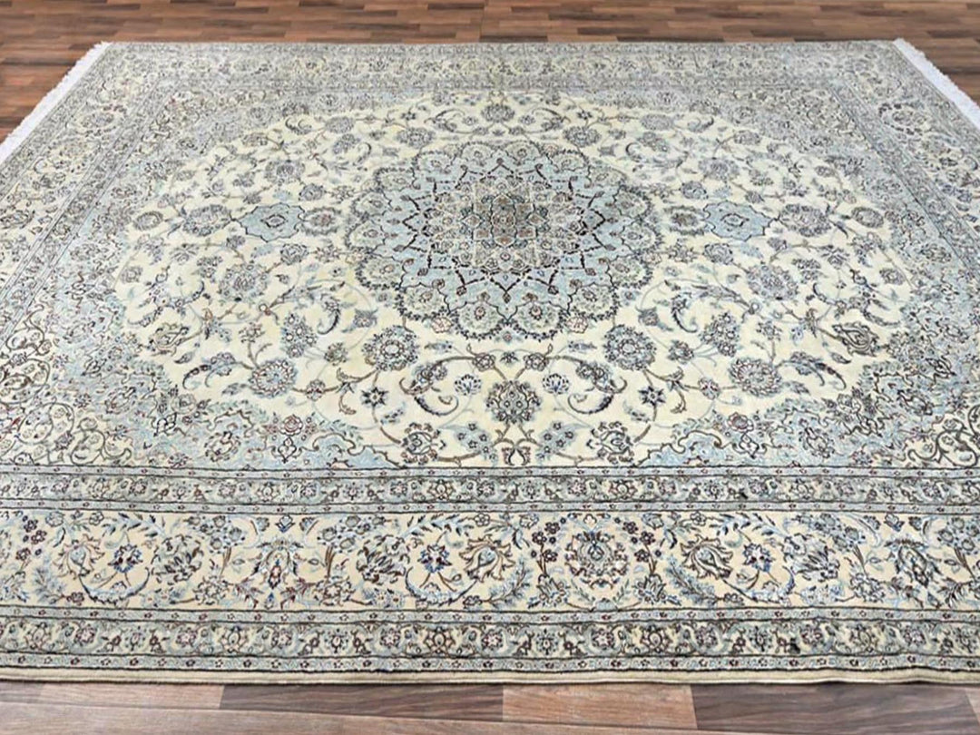 9'11" x 14'2" New Hand Knotted Ivory Wool & Silk Rectangle Oriental Rug - MOA1021462