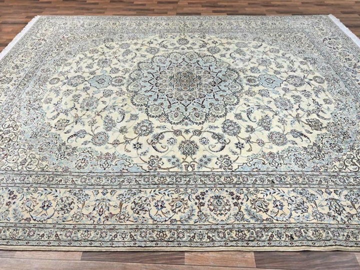 9'11" x 14'2" New Hand Knotted Ivory Wool & Silk Rectangle Oriental Rug - MOA1021462