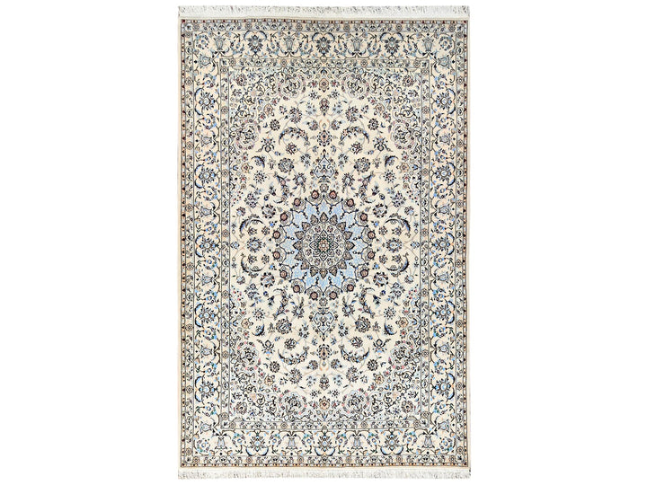 6'9" x 10'2" New Hand Knotted Ivory Wool & Silk Rectangle Oriental Rug - MOA1021463