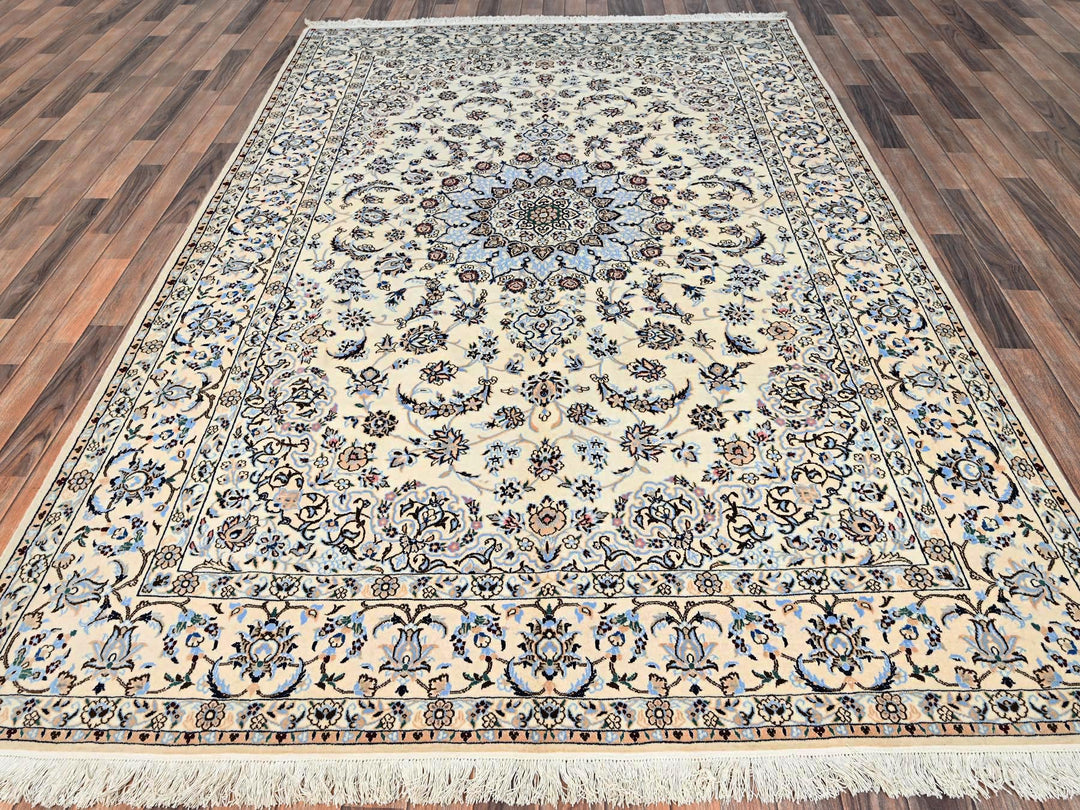 6'9" x 10'2" New Hand Knotted Ivory Wool & Silk Rectangle Oriental Rug - MOA1021463