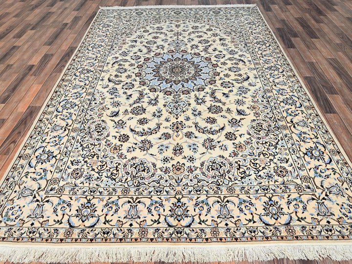 6'9" x 10'2" New Hand Knotted Ivory Wool & Silk Rectangle Oriental Rug - MOA1021463