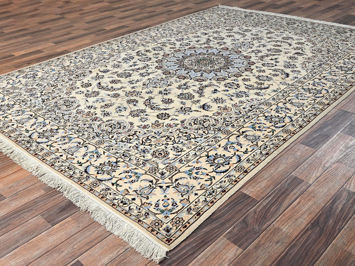 6'9" x 10'2" New Hand Knotted Ivory Wool & Silk Rectangle Oriental Rug - MOA1021463