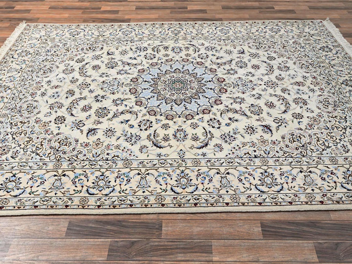 6'9" x 10'2" New Hand Knotted Ivory Wool & Silk Rectangle Oriental Rug - MOA1021463