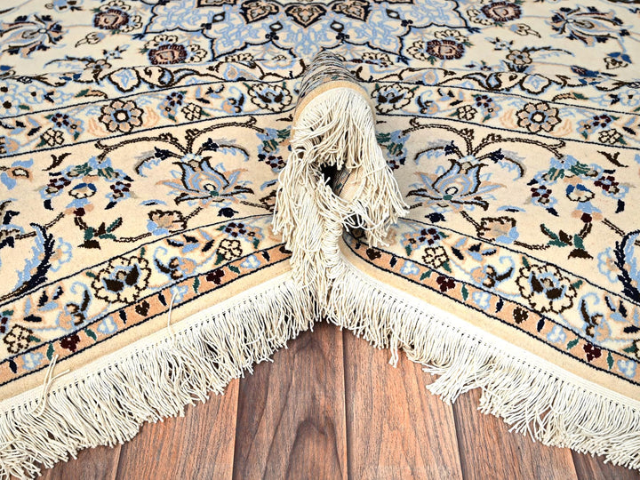 6'9" x 10'2" New Hand Knotted Ivory Wool & Silk Rectangle Oriental Rug - MOA1021463