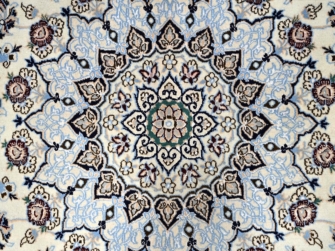 6'9" x 10'2" New Hand Knotted Ivory Wool & Silk Rectangle Oriental Rug - MOA1021463