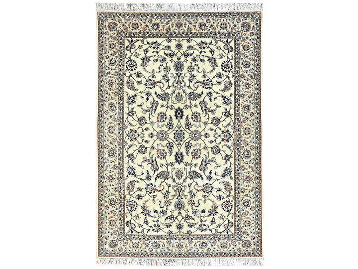 5'1" x 7'8" New Hand Knotted Ivory Wool & Silk Rectangle Oriental Rug - MOA1021464