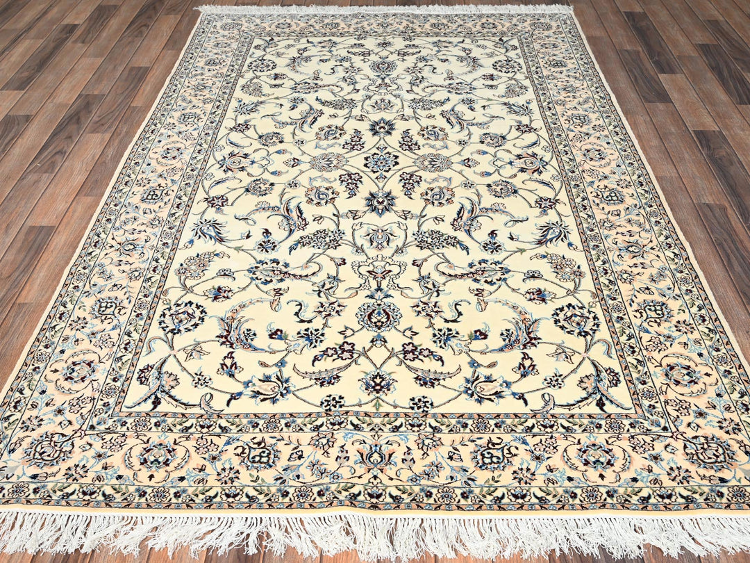 5'1" x 7'8" New Hand Knotted Ivory Wool & Silk Rectangle Oriental Rug - MOA1021464