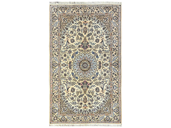 5'0" x 8'3" New Hand Knotted Ivory Wool & Silk Rectangle Oriental Rug - MOA1021465